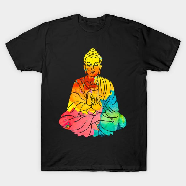 Sitting Buddha Psychedelic Watercolor Style T-Shirt by fizzyllama